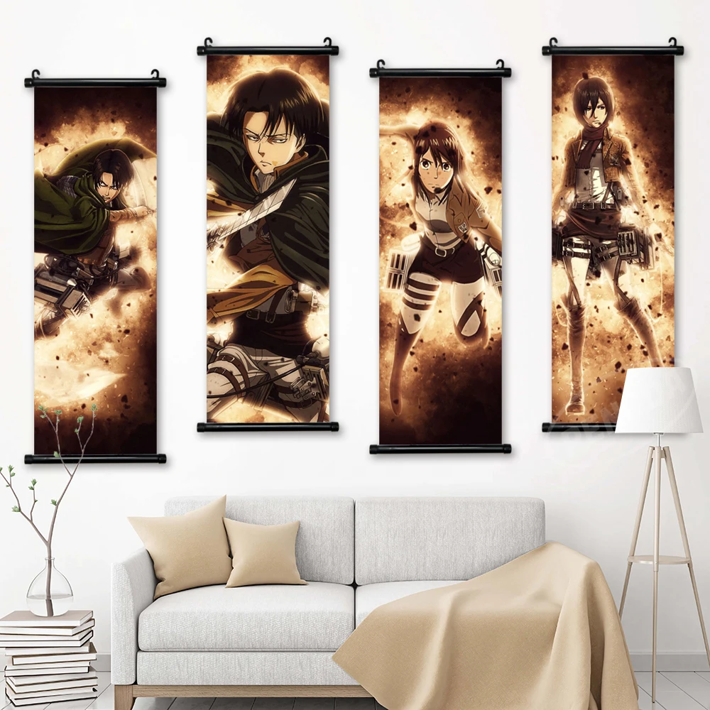 

Home Decor Attack On Titan Wall Art Mikasa Ackerman Painting Levi Hanging Scrolls Armin Arlert Canvas Anime Print Picture Poster