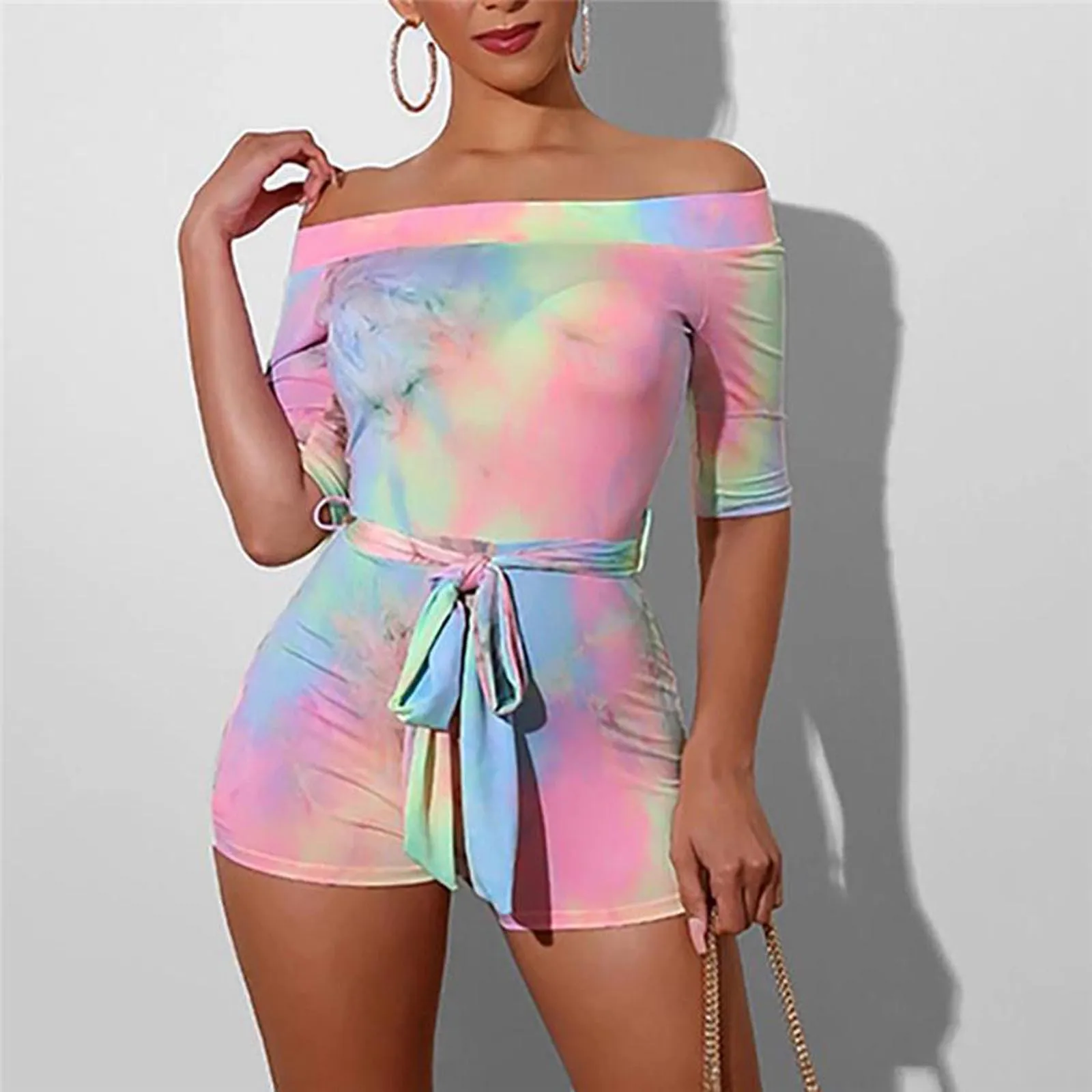 Off Print Sleeve Fashion Women Playsuit Shoulder Casual Jumpsuits Tie-Dye Short Women's Jumpsuit
Off Print Sleeve Fashion Women Playsuit Shoulder Casual Jumpsuits Tie-Dye Short Women's Jumpsuit