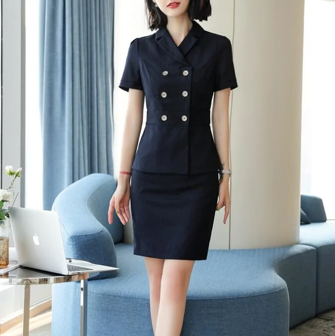 Dress Suits Office Ladies Wear Work Formal Business Striped Design Short Sleeve Double Breasted Elegant Black Pencil Dress Women
Dress Suits Office Ladies Wear Work Formal Business Striped Design Short Sleeve Double Breasted Elegant Black Pencil Dress Women