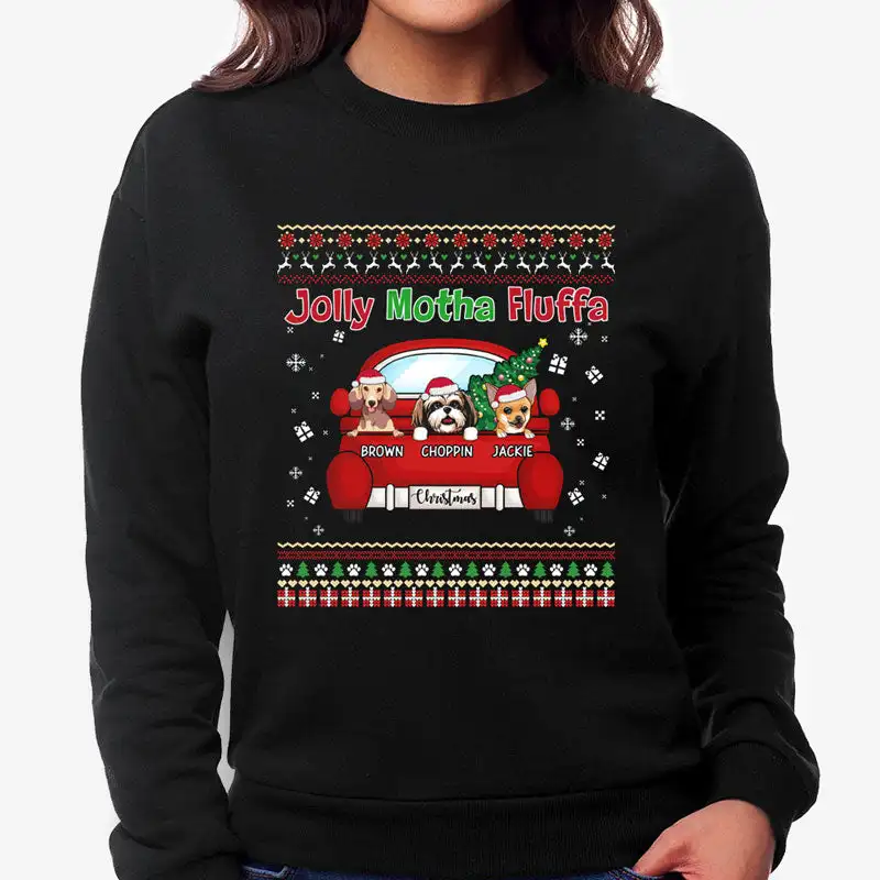 Cotton Graphic Sweatshirts Long Sleeeve Print Jolly Motha Fluffa,Personalized Custom Sweaters,Christmas Gifts for Dog Lovers
Cotton Graphic Sweatshirts Long Sleeeve Print Jolly Motha Fluffa,Personalized Custom Sweaters,Christmas Gifts for Dog Lovers