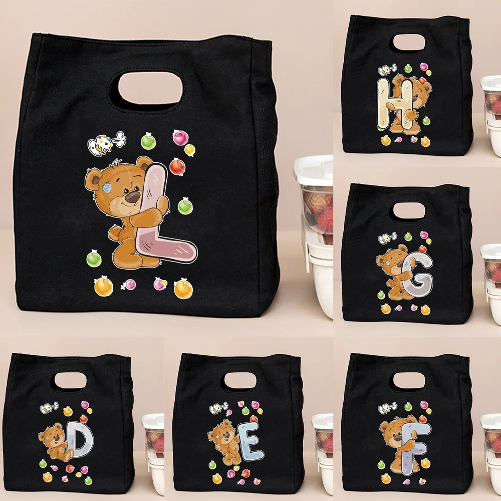 Women's Bag for Lunch Diner Container Bento Bowl Pouch School Lunchbox Black Tote Food Storage Handbag with 26 Letters Series
Women's Bag for Lunch Diner Container Bento Bowl Pouch School Lunchbox Black Tote Food Storage Handbag with 26 Letters Series