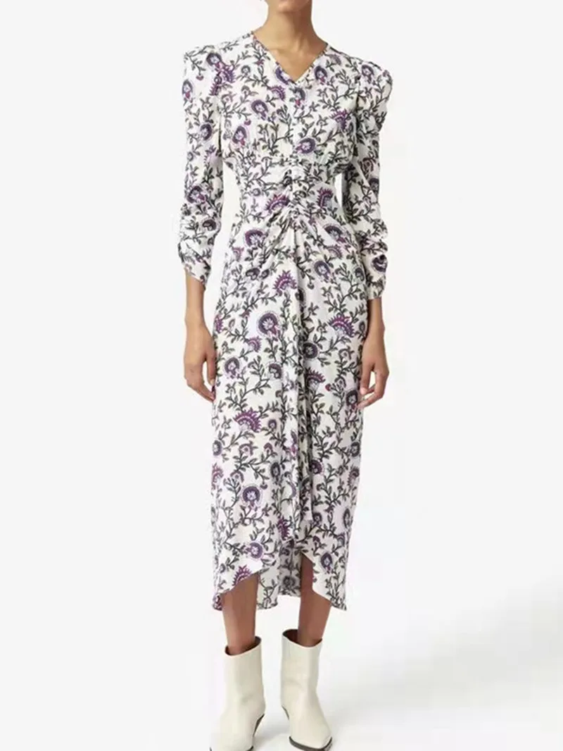 Women Irregular Shirring Floral Print Mid-calf Dress 2022 Early Spring New V-neck High Waist Vintage Zipper Female Robe
Women Irregular Shirring Floral Print Mid-calf Dress 2022 Early Spring New V-neck High Waist Vintage Zipper Female Robe