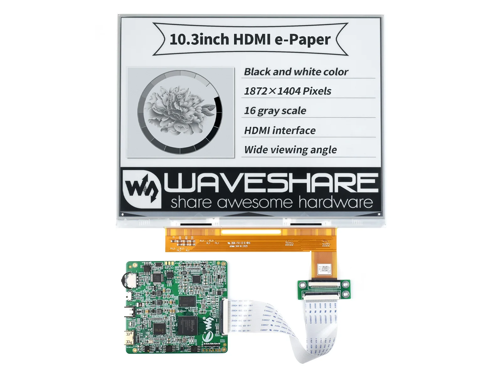 10.3inch E-Paper E-Ink Display HDMI Interface 15Hz Refresh Rate 1872×1404 Supports Raspberry Pi/PC
10.3inch E-Paper E-Ink Display HDMI Interface 15Hz Refresh Rate 1872×1404 Supports Raspberry Pi/PC