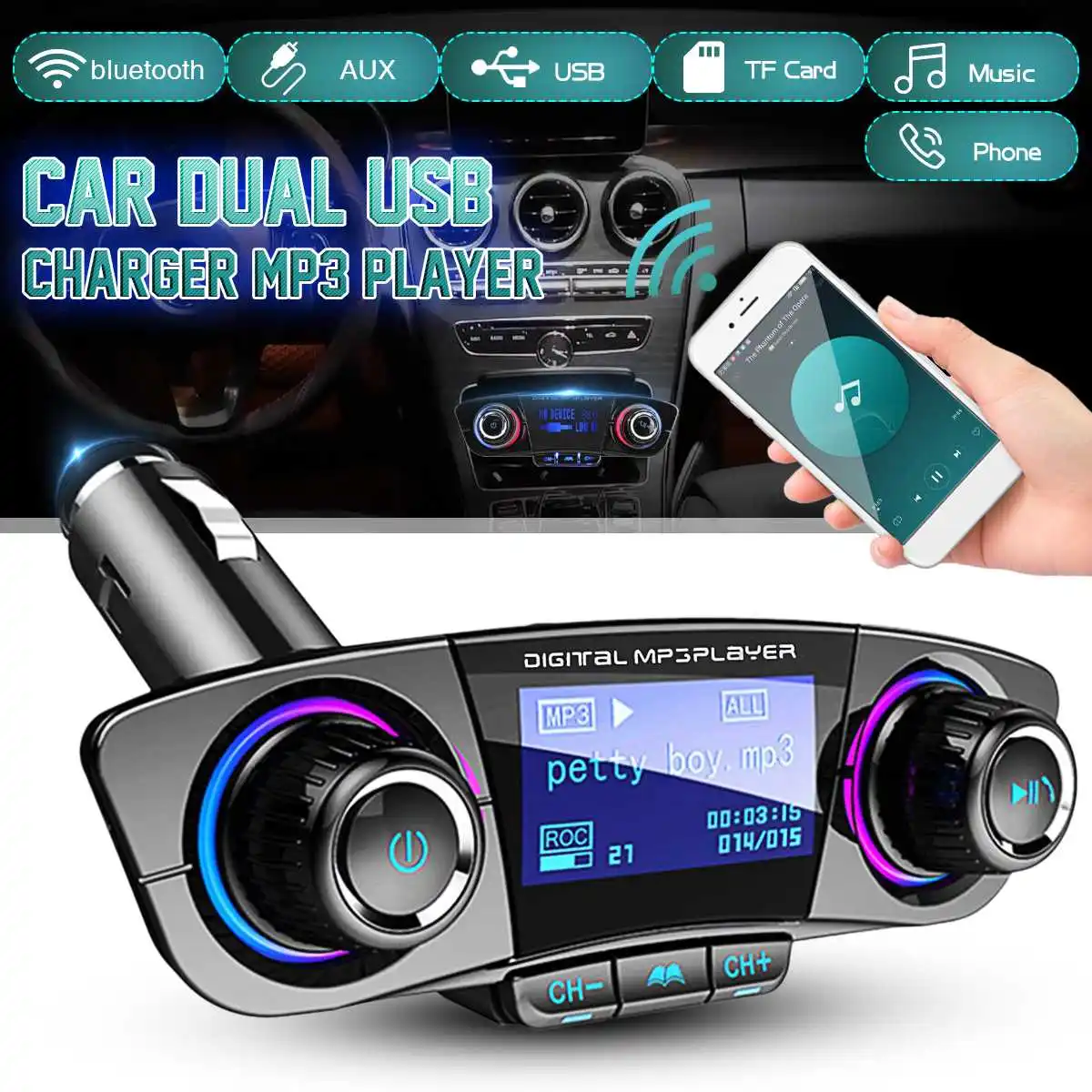 Универсальный автомобильный Bluetooth аудио mp3-плеер FM-передатчик двойное зарядное устройство USB Одно нажатие Громкая связь AUX TF карта U диск 1,3 ''...
Универсальный автомобильный Bluetooth аудио mp3-плеер FM-передатчик двойное зарядное устройство USB Одно нажатие Громкая связь AUX TF карта U диск 1,3 ''...