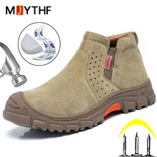 MJYTHF Welding Safety Boots For Men Anti-smashing Construction Work Shoes Puncture Proof Indestructible Shoes Safety Work Boots