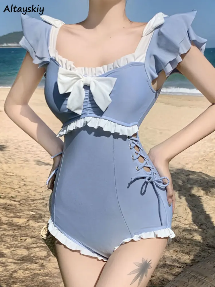 

Cover-ups Women Sweet Bow All-match Tender Bandage Beach Style Sexy Chic Ruffles Popular Simple Cozy New Summer Swimwear Ulzzang