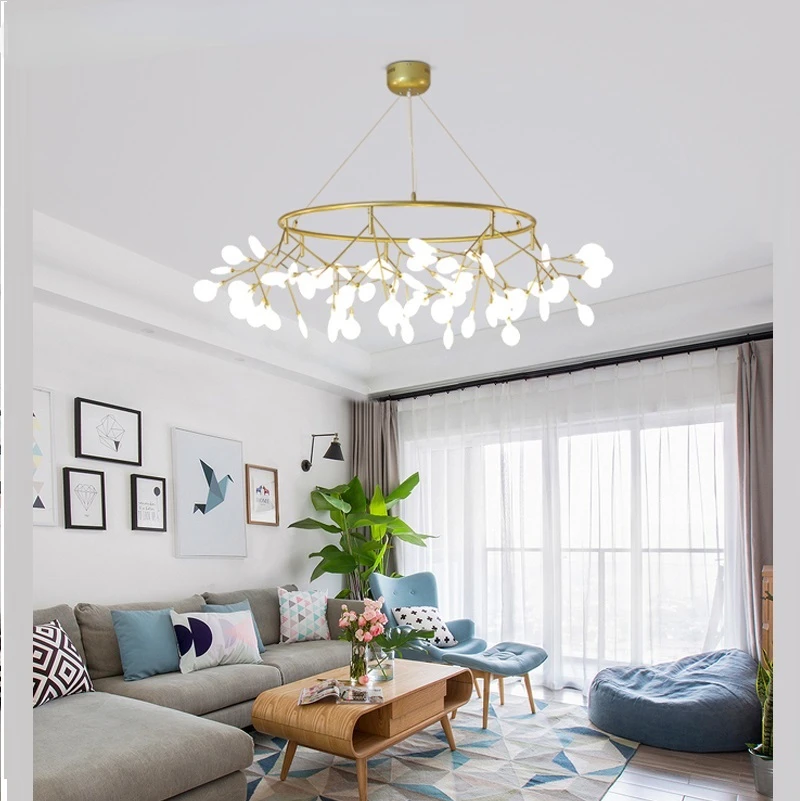 

Tree Branch Pendant Lamp Decorative Circle Chandelies Hanging Led PendantLed Modern Firefly Round Chandelier Light Stylish