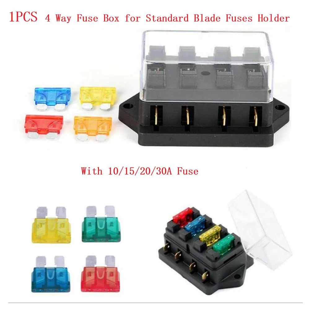 4 Way Fuse Box With 6.3mm Lucar Push-in Terminals Clips Standard Blade Fuses Holder Automotive Marine ATO / Block Car HGV 12 24v
4 Way Fuse Box With 6.3mm Lucar Push-in Terminals Clips Standard Blade Fuses Holder Automotive Marine ATO / Block Car HGV 12 24v