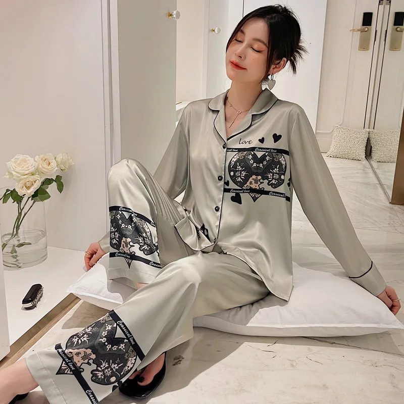 2Pieces Kawaii Fashion Womens Ice Silk Full Sleeve Trousers Pajamas Sets Female Sweet Vintage Nightwear USA Best Selling Clothes
2Pieces Kawaii Fashion Womens Ice Silk Full Sleeve Trousers Pajamas Sets Female Sweet Vintage Nightwear USA Best Selling Clothes