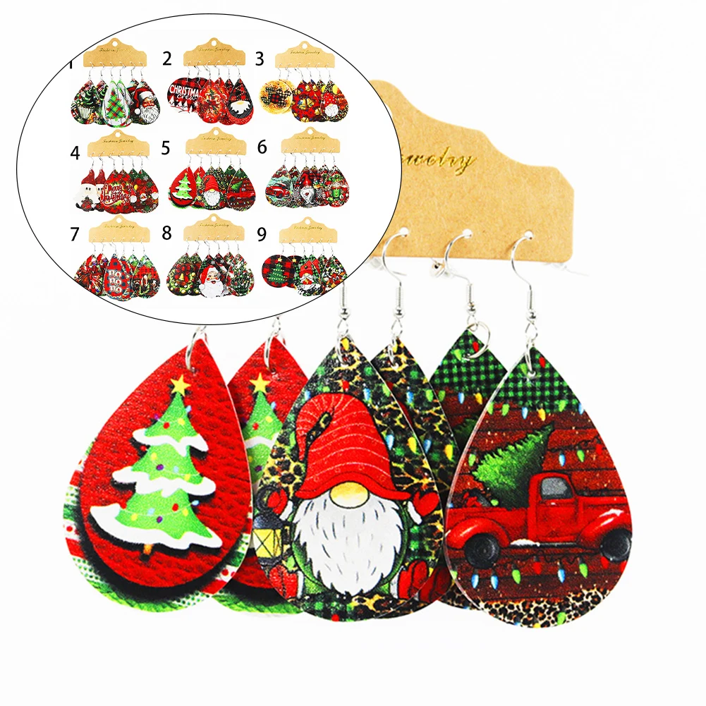 

3pairs Christmas Earrings Xmas Tree Elk Snowman Santa Claus Cute Christmas Stud Earrings Leather Christmas Gifts For Women Girls