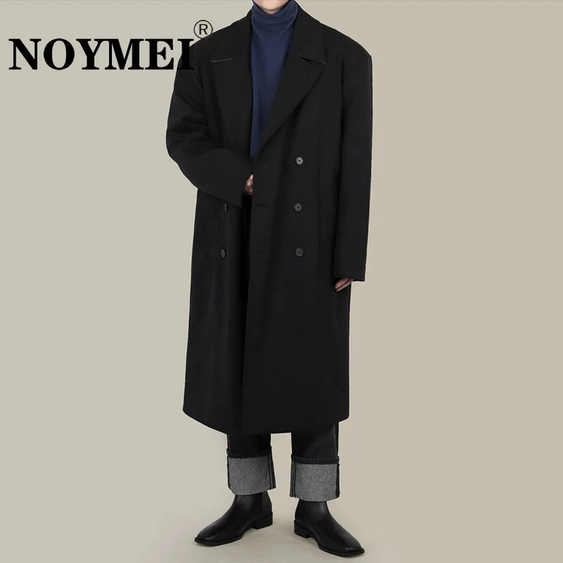 

NOYMEI Autumn Winter Overcoat Trend Mid Length Wool Korean Style Business Men Loose Casual Windbreaker Pure Cotton Trench WA2275