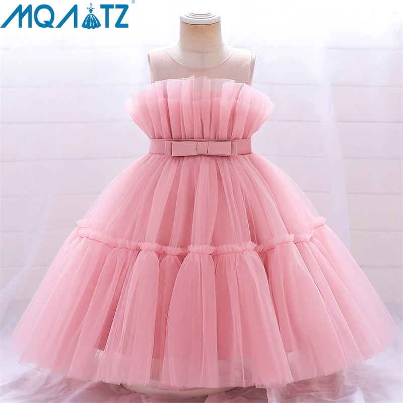 

MQATZ Summer Dress 1 Year Pink Puffy Kids Bow Christening Princess Brithday Vestido Toddler Children Baptism Baby Girl Clothes
