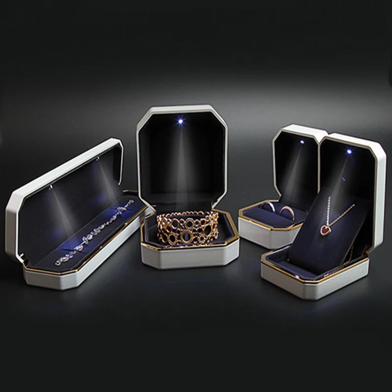 High class led jewelry box ring pendant necklace bracelet white black blue color at option low moq for logo print
High class led jewelry box ring pendant necklace bracelet white black blue color at option low moq for logo print