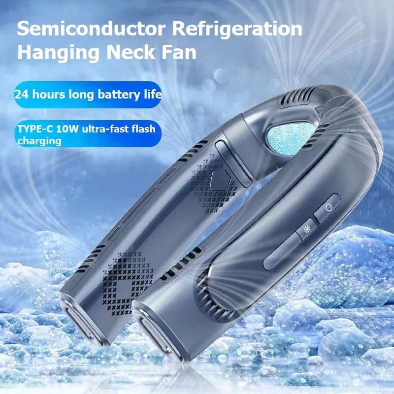 

New Portable Refrigeration Cooling Fan Summer Hanging Neck Fan 6000mah USB Rechargeable 360° Surround Wind Mute Bladeless Fan