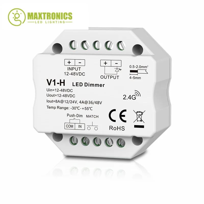 

V1-H 12-48VDC 24V 36V 96W/192W/144W/192W Single Color LED Dimmer Step-less Dimming /Push Dim Controller For LED Strip Light