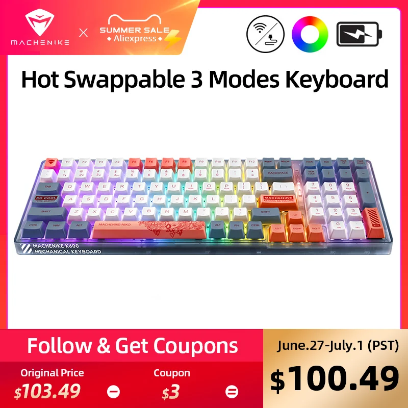 Mechanical Keyboard Gaming Keyboard Machenike K600 Hot Swappable Wireless Keyboard 100 Keys Keyboard Kailh BOX Switch RGB Light
Mechanical Keyboard Gaming Keyboard Machenike K600 Hot Swappable Wireless Keyboard 100 Keys Keyboard Kailh BOX Switch RGB Light