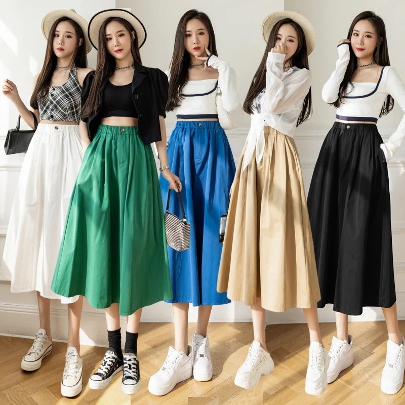 Summer High Waist Women's Skirts Elegant Solid Fashion Korean New Midi Female Clothing Black White Japan Style A-LINE
Summer High Waist Women's Skirts Elegant Solid Fashion Korean New Midi Female Clothing Black White Japan Style A-LINE