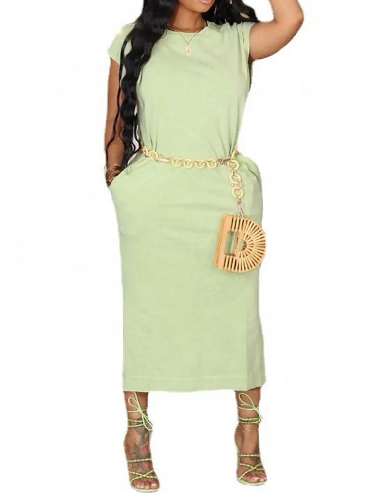 Casual Women Solid Color Slit Midi Dress With Pockets Summer Fashion O Neck Short Sleeve Dress Daily Lady Clothes Streetwear
Casual Women Solid Color Slit Midi Dress With Pockets Summer Fashion O Neck Short Sleeve Dress Daily Lady Clothes Streetwear