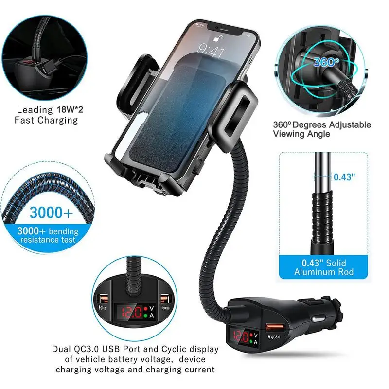 

Car Mount Charger For Smartphone Charging Cigarettes Lighter Phone Holder 3-in-1 Supportor With Voltage Detector