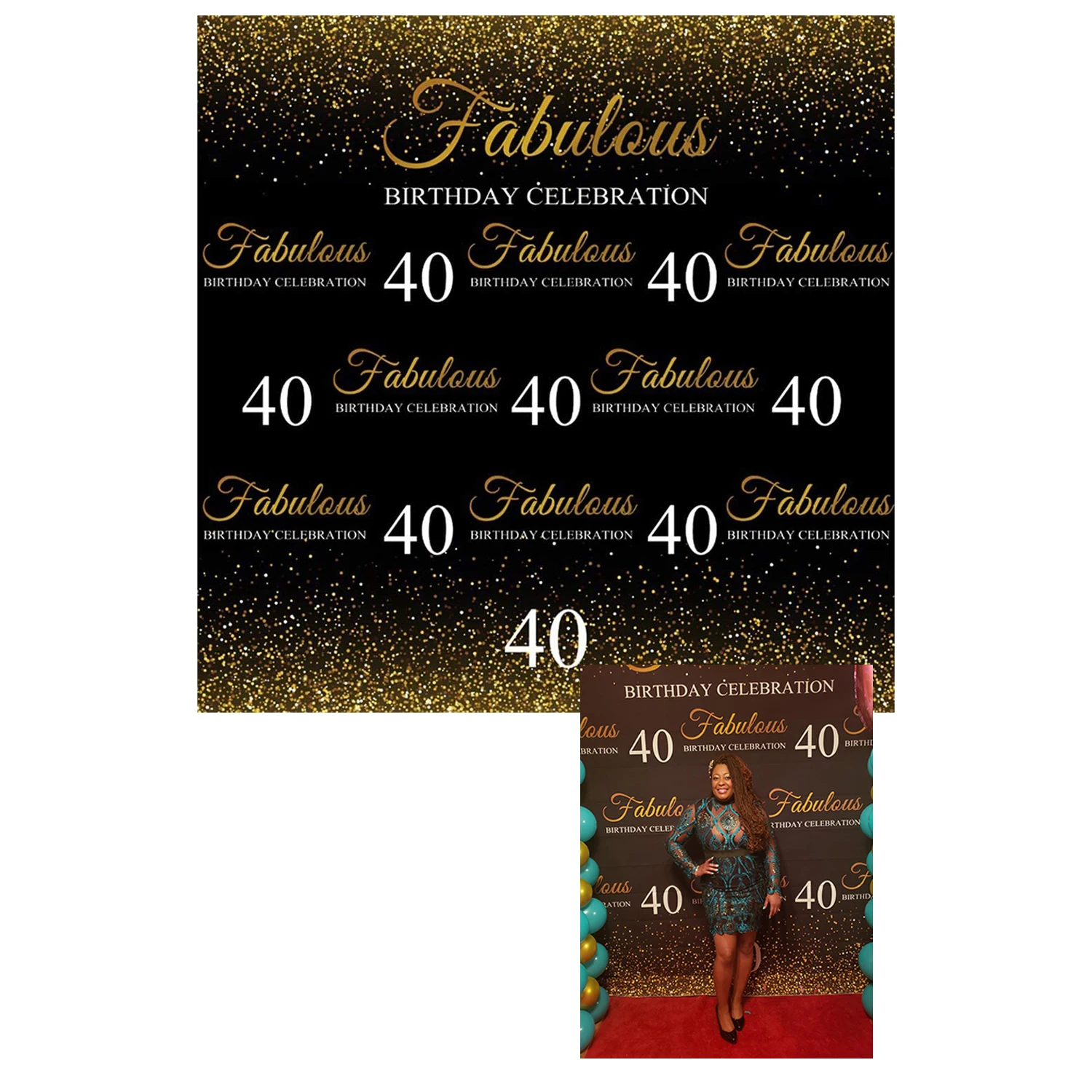 8x8ft Vinyl Fabulous 40th Birthday Backdrop Gold Sequins Lady Mother Woman Adults Forty Years Old Party Photography Background
8x8ft Vinyl Fabulous 40th Birthday Backdrop Gold Sequins Lady Mother Woman Adults Forty Years Old Party Photography Background