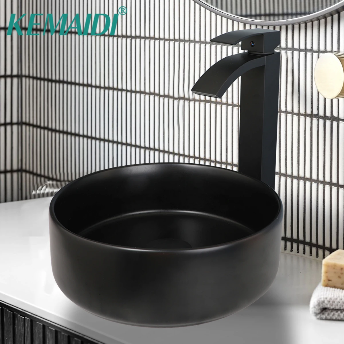 

Матовый черный керамический смеситель KEMAIDI, Круглый кран для умывальника и раковины в ванную комнату, комбинированный, для горячей и холодной воды, смесители