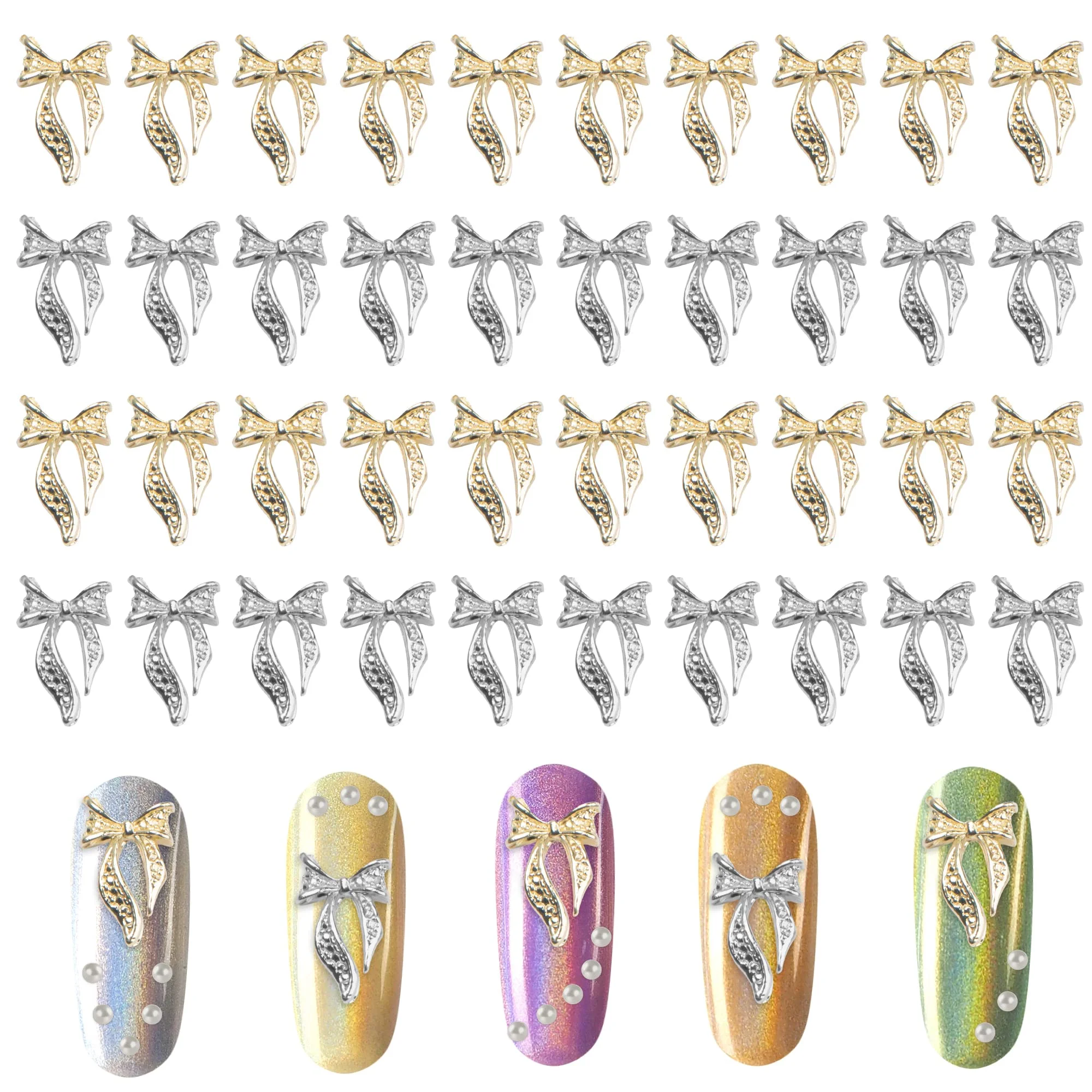 Gold/Silver Bow Nail Alloy Charms 50Pcs Metal Bow Tie Design Shining Rhinestone Stone Decoration Nail Parts 3D Manicure Jewelrys
Gold/Silver Bow Nail Alloy Charms 50Pcs Metal Bow Tie Design Shining Rhinestone Stone Decoration Nail Parts 3D Manicure Jewelrys