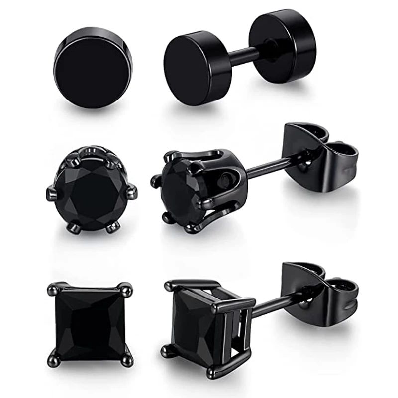 3 Pairs of Black Stud Earrings Stainless Steel Hypoallergenic CZ Earrings Set for Men and Women Retro Fashion 5MM
3 Pairs of Black Stud Earrings Stainless Steel Hypoallergenic CZ Earrings Set for Men and Women Retro Fashion 5MM