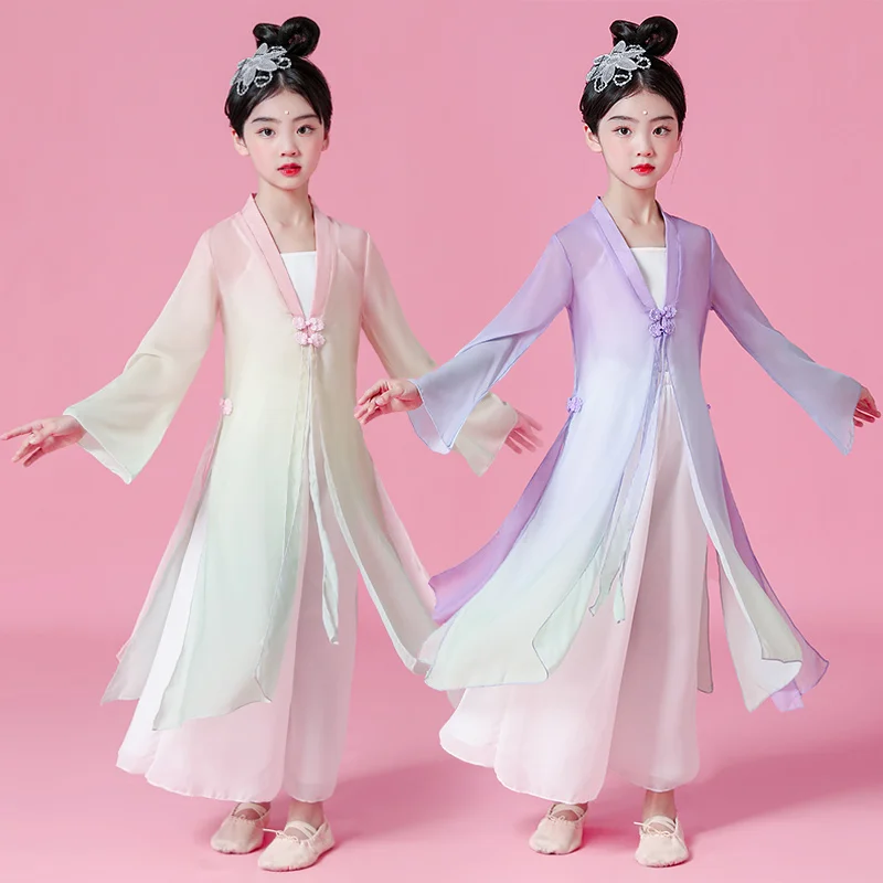Children's classical dance performance clothes, elegant body charm, training clothes, Chinese fan dance gown, gauze clothes,
Children's classical dance performance clothes, elegant body charm, training clothes, Chinese fan dance gown, gauze clothes,
