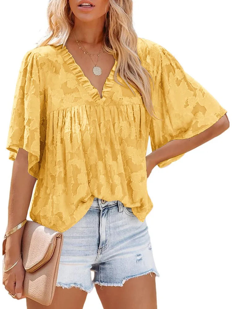 Summer Floral Texture Blouses And Tops Women Fashion V Neck Elegant Office Ladies Casual Short Sleeve Chiffon Shirt
Summer Floral Texture Blouses And Tops Women Fashion V Neck Elegant Office Ladies Casual Short Sleeve Chiffon Shirt