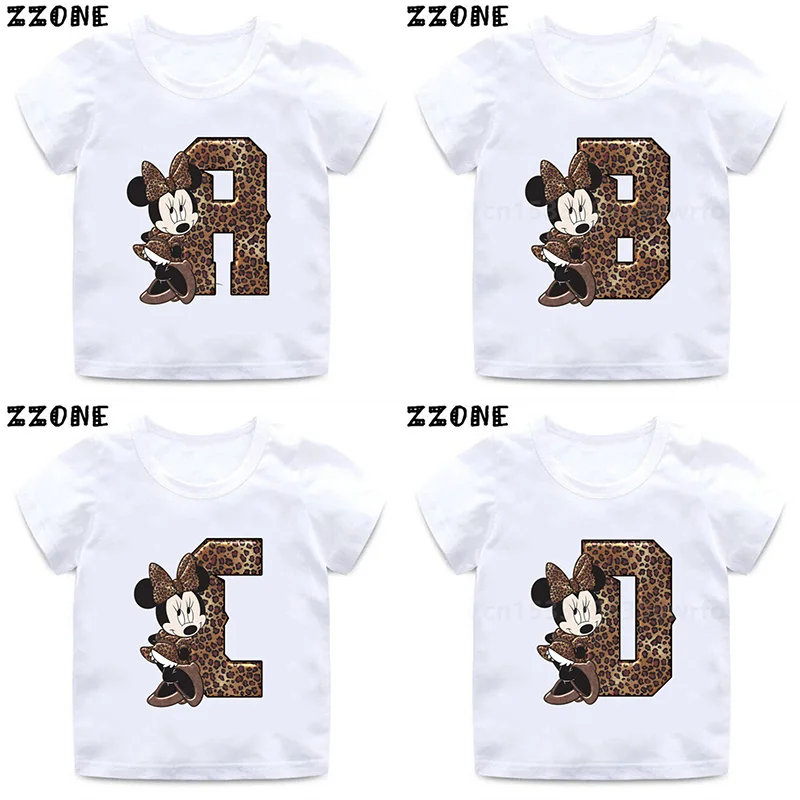 Disney Minnie Mouse Girls Clothes Leopard Alphabet Letter A B C D Name Cute Kids T-Shirts Baby Boys T shirt Summer Children Tops
Disney Minnie Mouse Girls Clothes Leopard Alphabet Letter A B C D Name Cute Kids T-Shirts Baby Boys T shirt Summer Children Tops