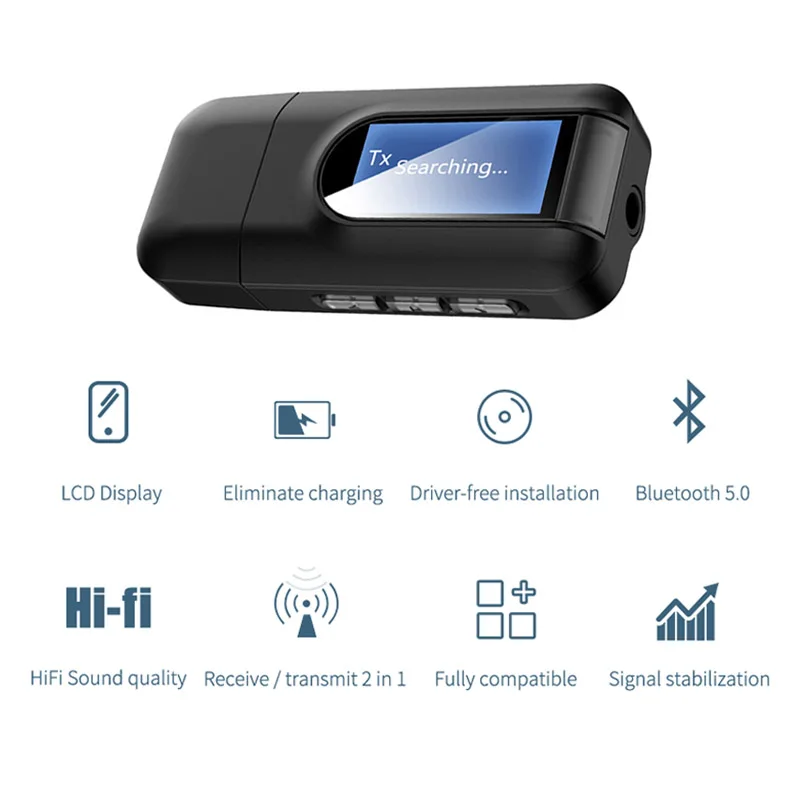 5.0 Bluetooth Adapter Wireless LCD Display USB Receiver Music Audio Transmitter For PC TV Car 3.5mm AUX Adaptador
5.0 Bluetooth Adapter Wireless LCD Display USB Receiver Music Audio Transmitter For PC TV Car 3.5mm AUX Adaptador
