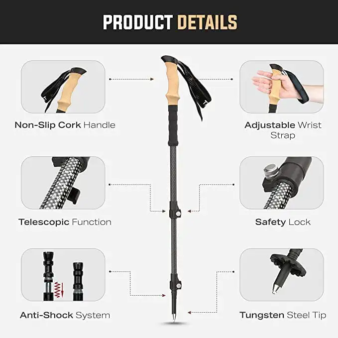 

for All terrains Fibre Trekking Poles for All Terrains - High-Quality, Collapsible, Lightweight Hiking Poles