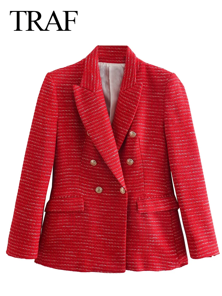 TRAF Elegant Cute Comfortable Commuter Office Women's Texture Red Blazer Fashion New Double Breasted Slim Fit Ladies Jacket 
TRAF Elegant Cute Comfortable Commuter Office Women's Texture Red Blazer Fashion New Double Breasted Slim Fit Ladies Jacket