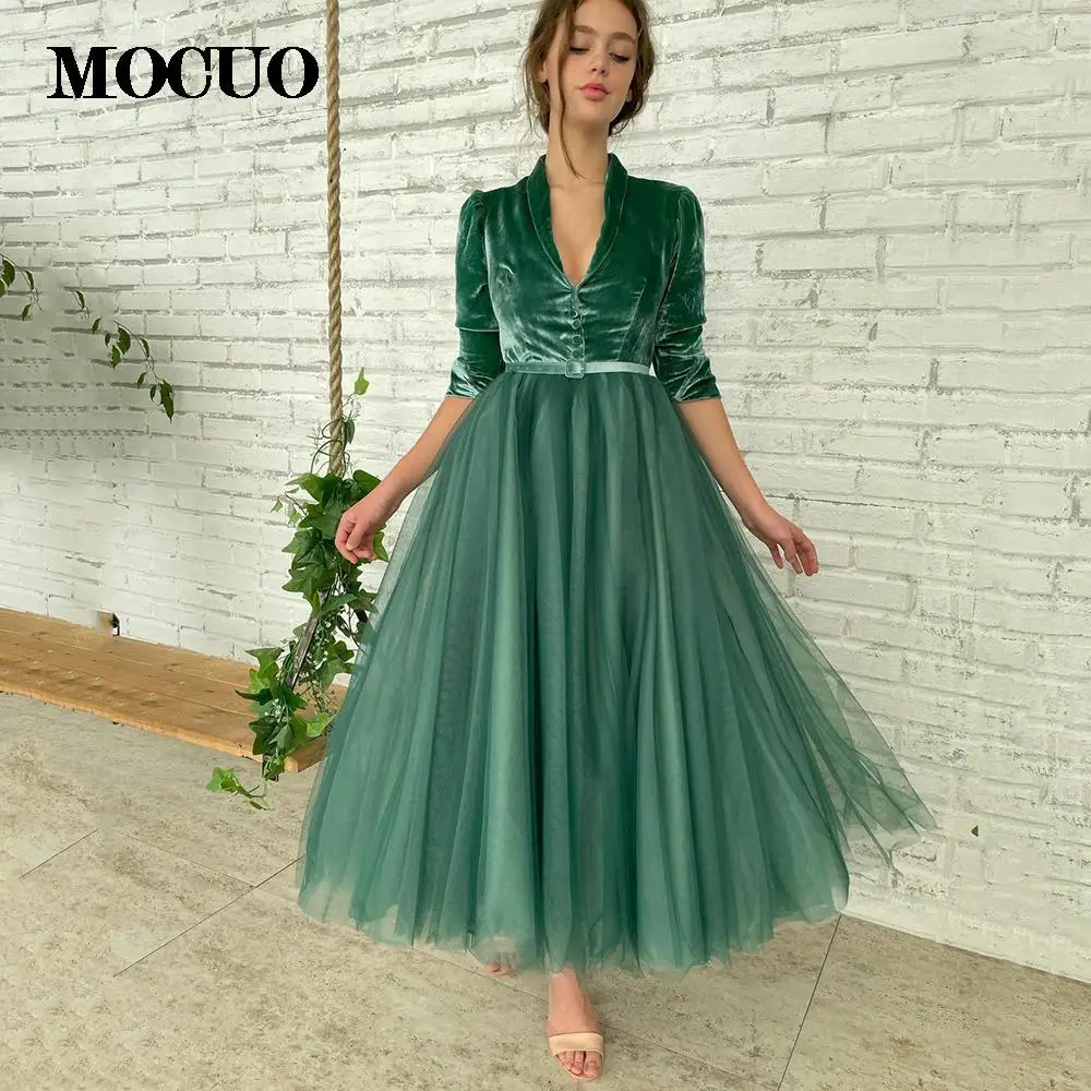 Chic A-Line Velvet And Tulle Prom Dress V-Neck Half Sleeves Evening Dress 2022 Hot Sale Party Dress Robe de bal
Chic A-Line Velvet And Tulle Prom Dress V-Neck Half Sleeves Evening Dress 2022 Hot Sale Party Dress Robe de bal