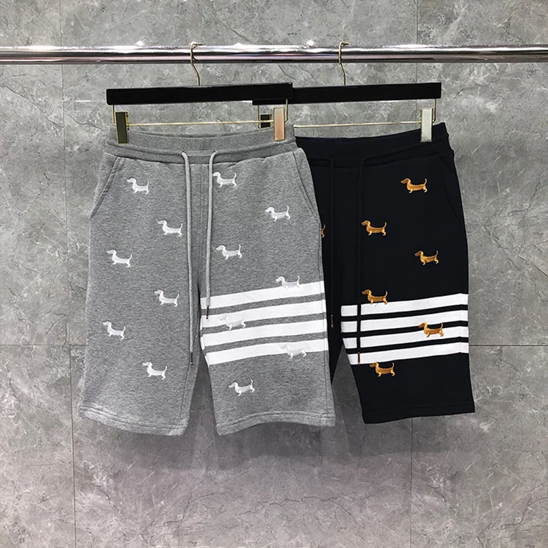 

BROWNE Korea TB Casual Summer Couple Stripes Cotton Luxury Sweatpants Puppy Embroidery Design Famous Track Beach Shorts