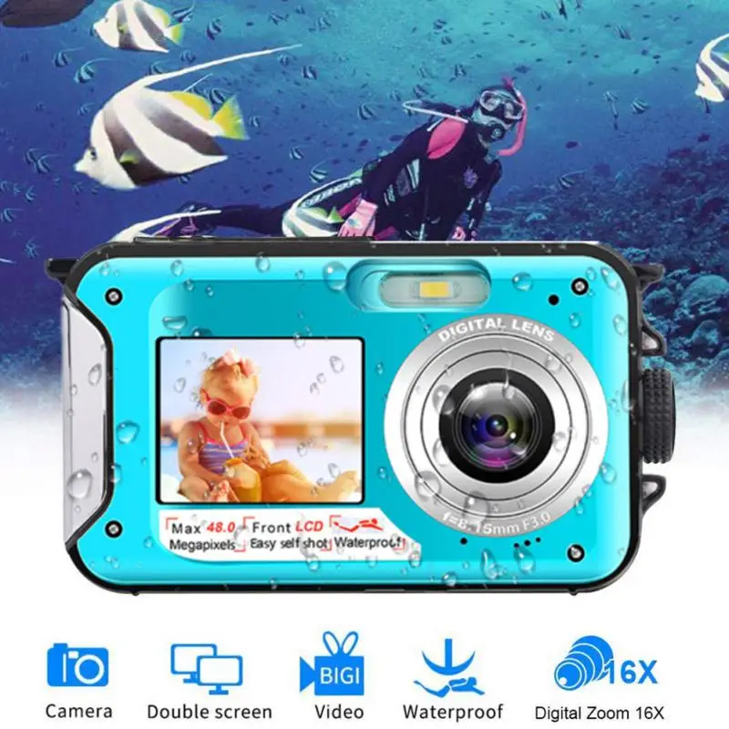 Подводная камера для снорклинга 2,7 K 48MP видеорегистратор Full HD селфи двойной экран 10FT цифровой зум водонепроницаемая цифровая камера
Подводная камера для снорклинга 2,7 K 48MP видеорегистратор Full HD селфи двойной экран 10FT цифровой зум водонепроницаемая цифровая камера