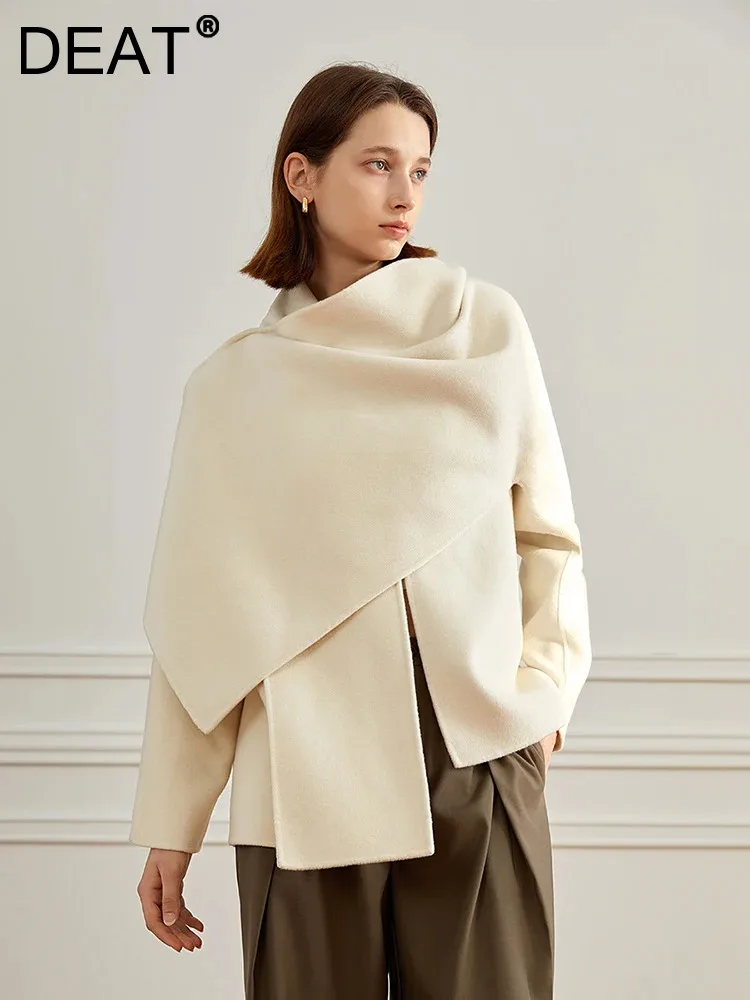 DEAT Fashion Women's Two Faced Woolen Coat Scarf Collar Covered Button Loose Short Warm Overcoat Winter 2023 New Tide 7AB2588 
DEAT Fashion Women's Two Faced Woolen Coat Scarf Collar Covered Button Loose Short Warm Overcoat Winter 2023 New Tide 7AB2588