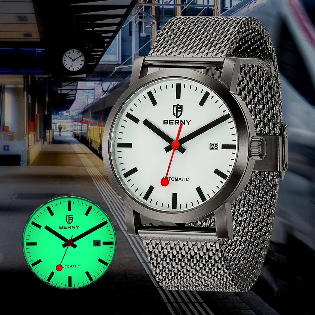 BERNY Swiss Railway Watch MIYOTA 8215 Automatic Watch Men Luminous Stainless Steel Fashion Wristwatch Waterproof Mechanical
BERNY Swiss Railway Watch MIYOTA 8215 Automatic Watch Men Luminous Stainless Steel Fashion Wristwatch Waterproof Mechanical