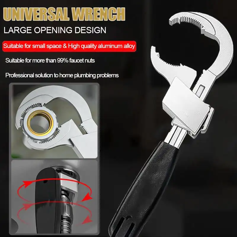 Universal Adjustable Double-ended Wrench Multifunctional Bath Wrench Aluminium Alloy Open End Spanner Bathroom Repair Hand Tool 
Universal Adjustable Double-ended Wrench Multifunctional Bath Wrench Aluminium Alloy Open End Spanner Bathroom Repair Hand Tool