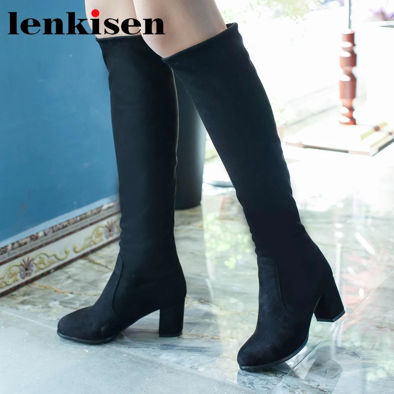 Lenkisen Big Size Flock Round Toe High Heel Stretch Boots Young Lady Daily Wear Soft Comfortable Fashion Thigh High Boots L8f1
Lenkisen Big Size Flock Round Toe High Heel Stretch Boots Young Lady Daily Wear Soft Comfortable Fashion Thigh High Boots L8f1