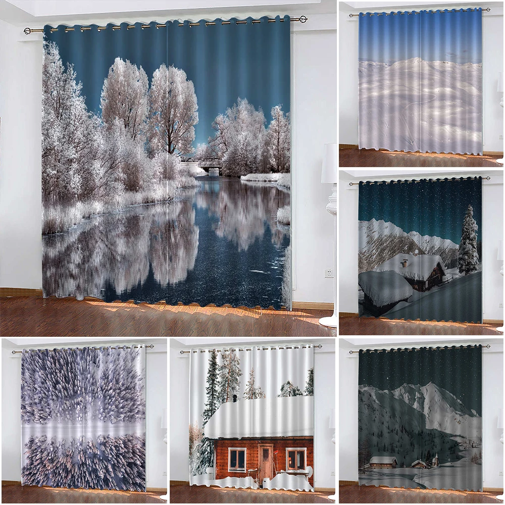 

Snow Scene 3D Printing Curtains Living Room Blackout Curtains Bedroom Study Decoration Cortinas Para La Sala カーテン