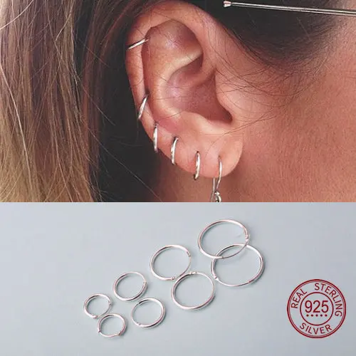 

Simple 7-50 mm Ear Bone Hoop Earrings Mini Small Big Smooth Round Circle Earrings Hoops 2020 Sterling-Silver-Jewelry Pendientes
