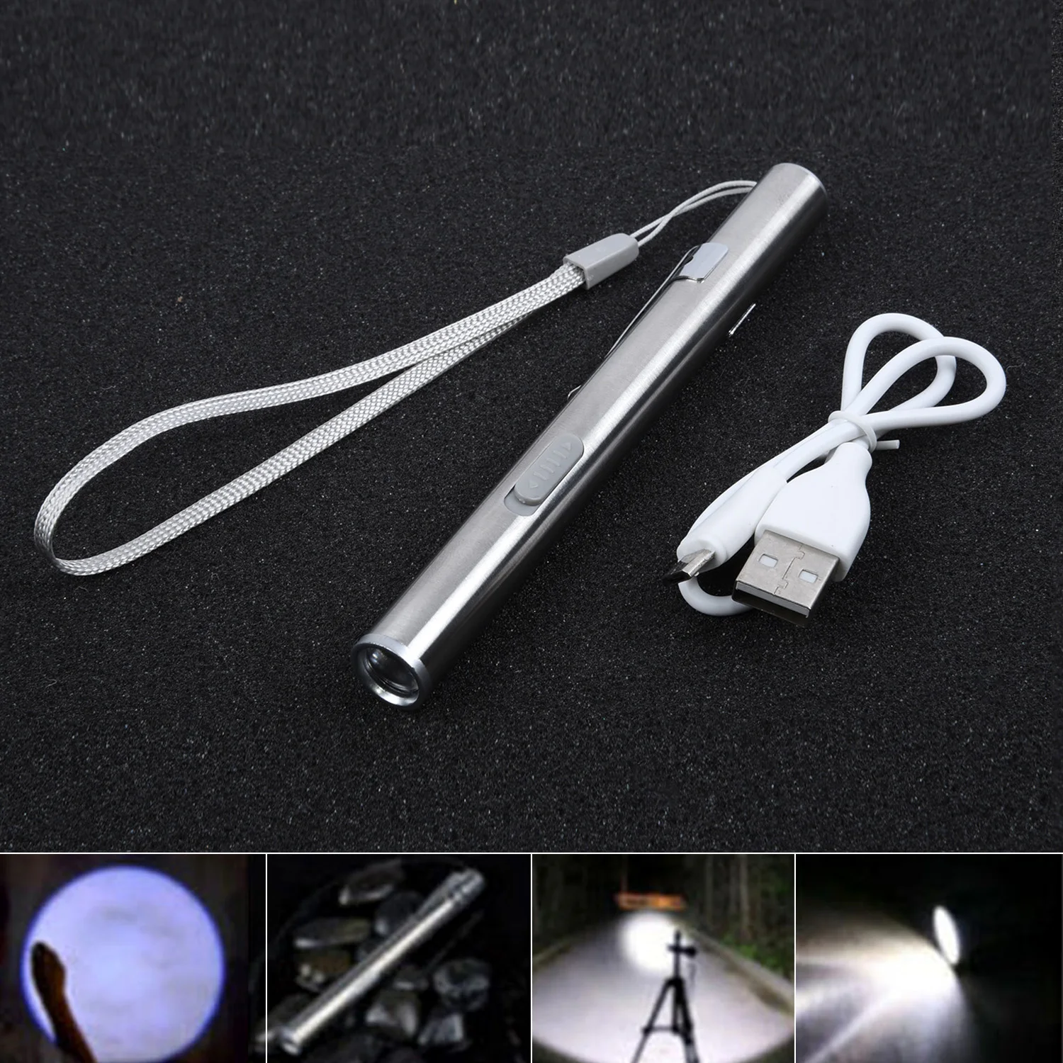 Stainless Steel Flashlight Camping LED Silver 13*1.3*1.3 cm Pen Torch USB Rechargeable Mini Pocket High Quality
Stainless Steel Flashlight Camping LED Silver 13*1.3*1.3 cm Pen Torch USB Rechargeable Mini Pocket High Quality