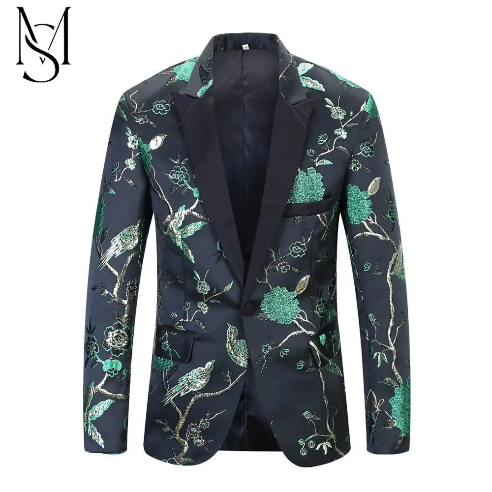 Мужской костюм для жениха MS, с цветочным принтом, сценический певец, зауженный костюм с V-образным вырезом