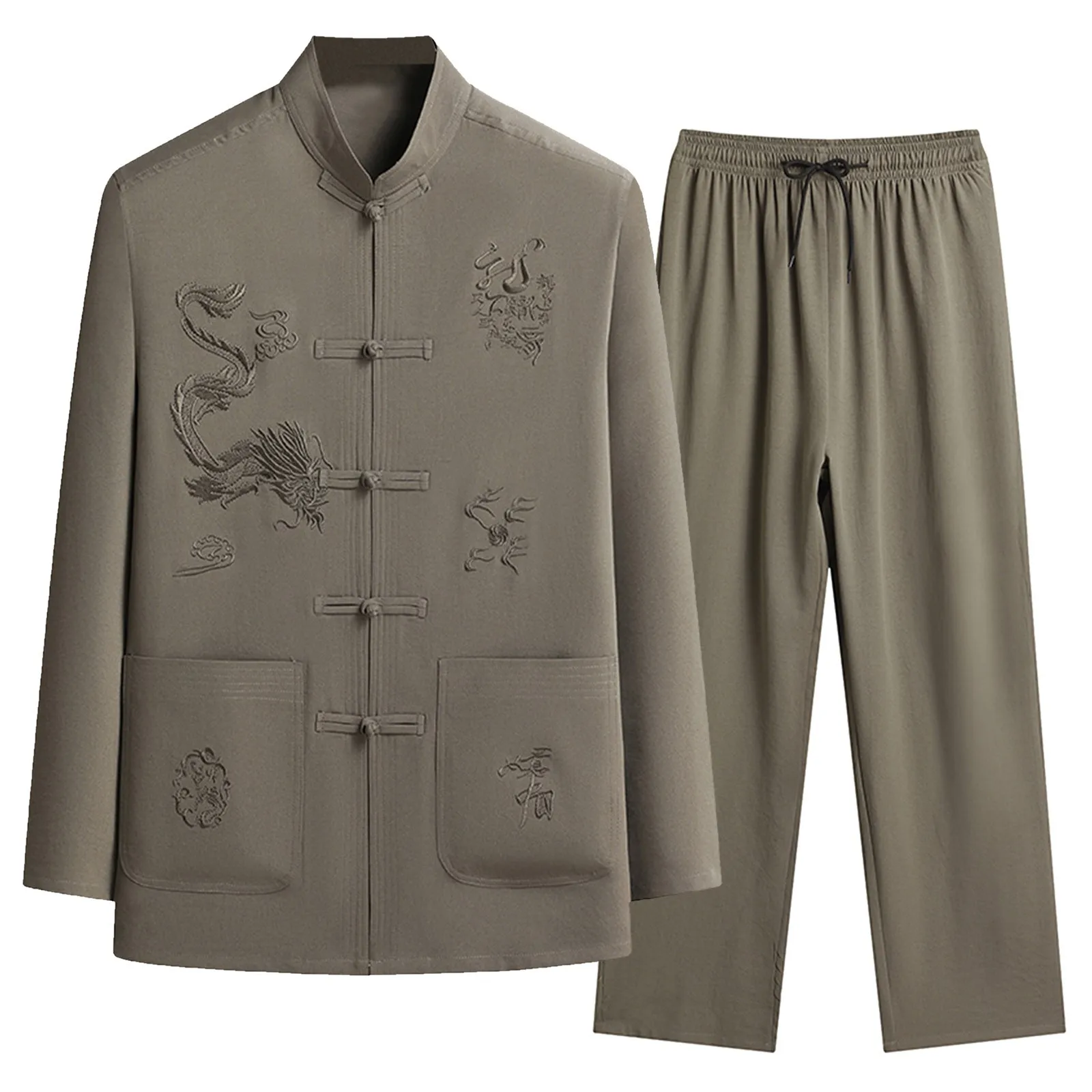 Vintage Shirts Leisure Trousers Two Piece Set Dragon Pattern Printed Long-Sleeve Stand-Collar Blouse Drawstring Exercise Bottoms
Vintage Shirts Leisure Trousers Two Piece Set Dragon Pattern Printed Long-Sleeve Stand-Collar Blouse Drawstring Exercise Bottoms