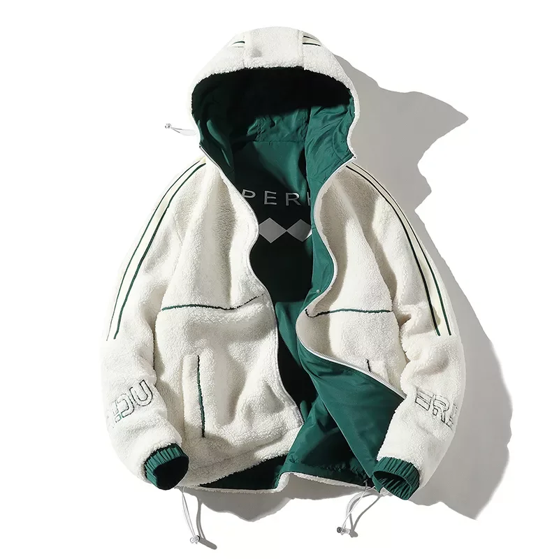 

Куртка New2022 Мужская Флисовая, модная повседневная двухсторонняя ветрозащитная парка с капюшоном, плотная теплая куртка, Осень-зима