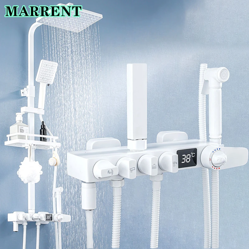 White Thermostatic Shower Set Marrent LED Temperatrue Display Digital Bathroom Faucets Intelligent White Digital Bath Shower Set
White Thermostatic Shower Set Marrent LED Temperatrue Display Digital Bathroom Faucets Intelligent White Digital Bath Shower Set