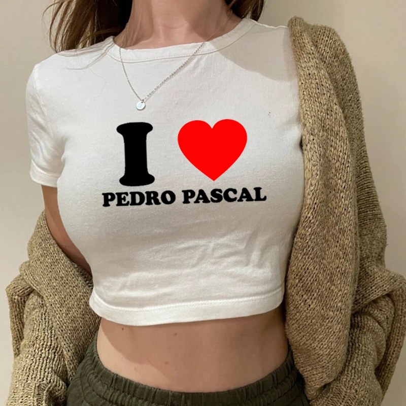 

2000s Grunge Summer Fashion Cropped Top Women I Love Pedro Pascal Graphic T Shirts Aesthetic Clothes Goth Clothes Baby Tee