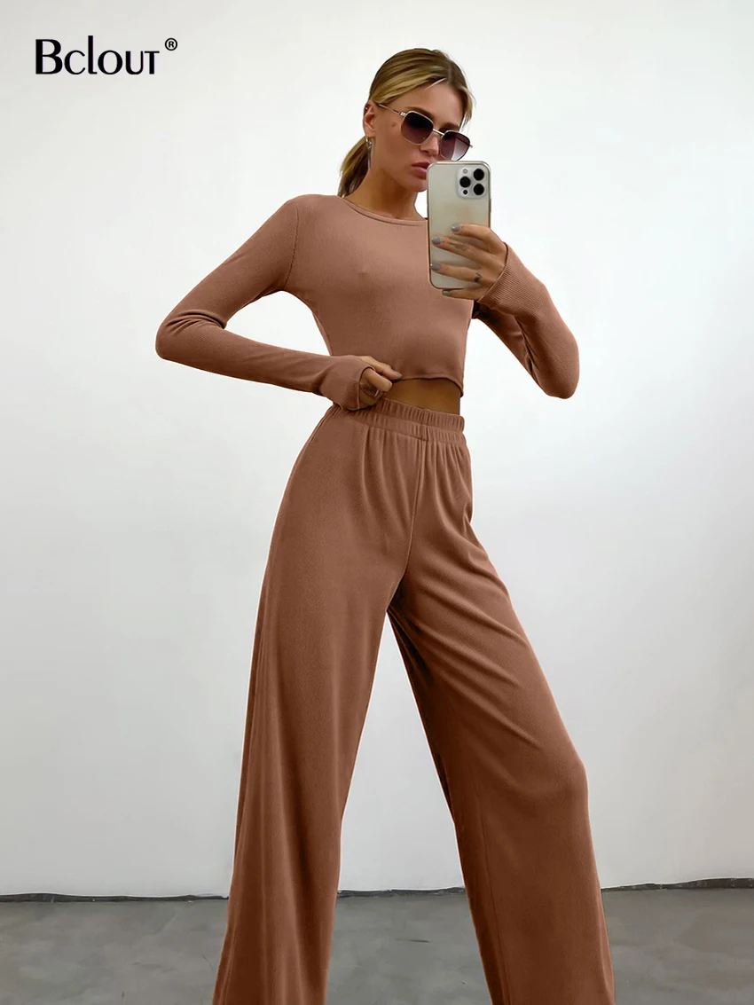 Bclout Fashion Knitted Elastic Pants Sets Women 2 Pieces Autumn Office Lady Sexy Crop Tops Casual Straight Long Pants Suits 2023
Bclout Fashion Knitted Elastic Pants Sets Women 2 Pieces Autumn Office Lady Sexy Crop Tops Casual Straight Long Pants Suits 2023