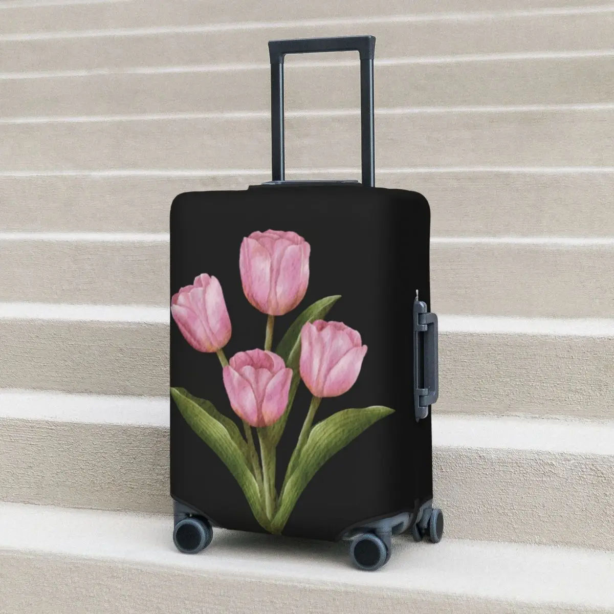 

Pink Tulip Suitcase Cover Floral Pattern Plants Business Holiday Elastic Luggage Case Protector